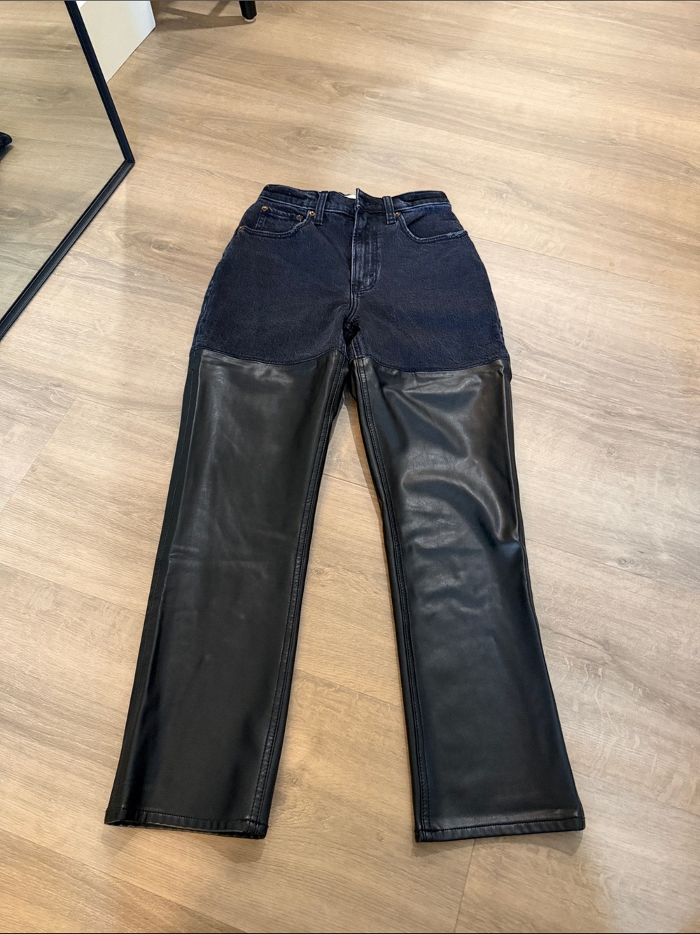 Abercrombie & Fitch Black Mixed-Material Straight-Leg Jeans